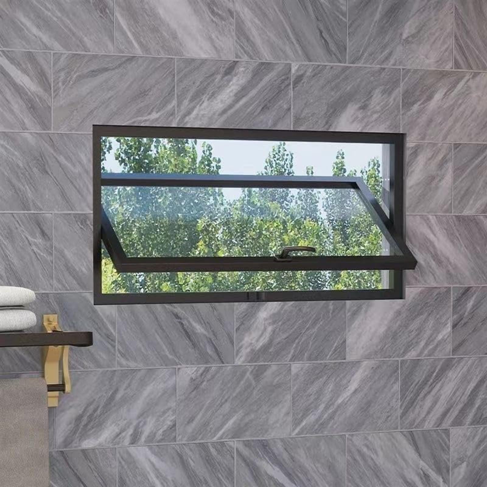 Fenêtre rectangulaire en métal Fenêtre à Battant Pivotante 360° Fenêtre à Auvent Ondulée Fenêtres de Salle de Bain en Verre Intimité pour sous Sol Toilettes,01,60 * 40cm/23.6 * 15.7in