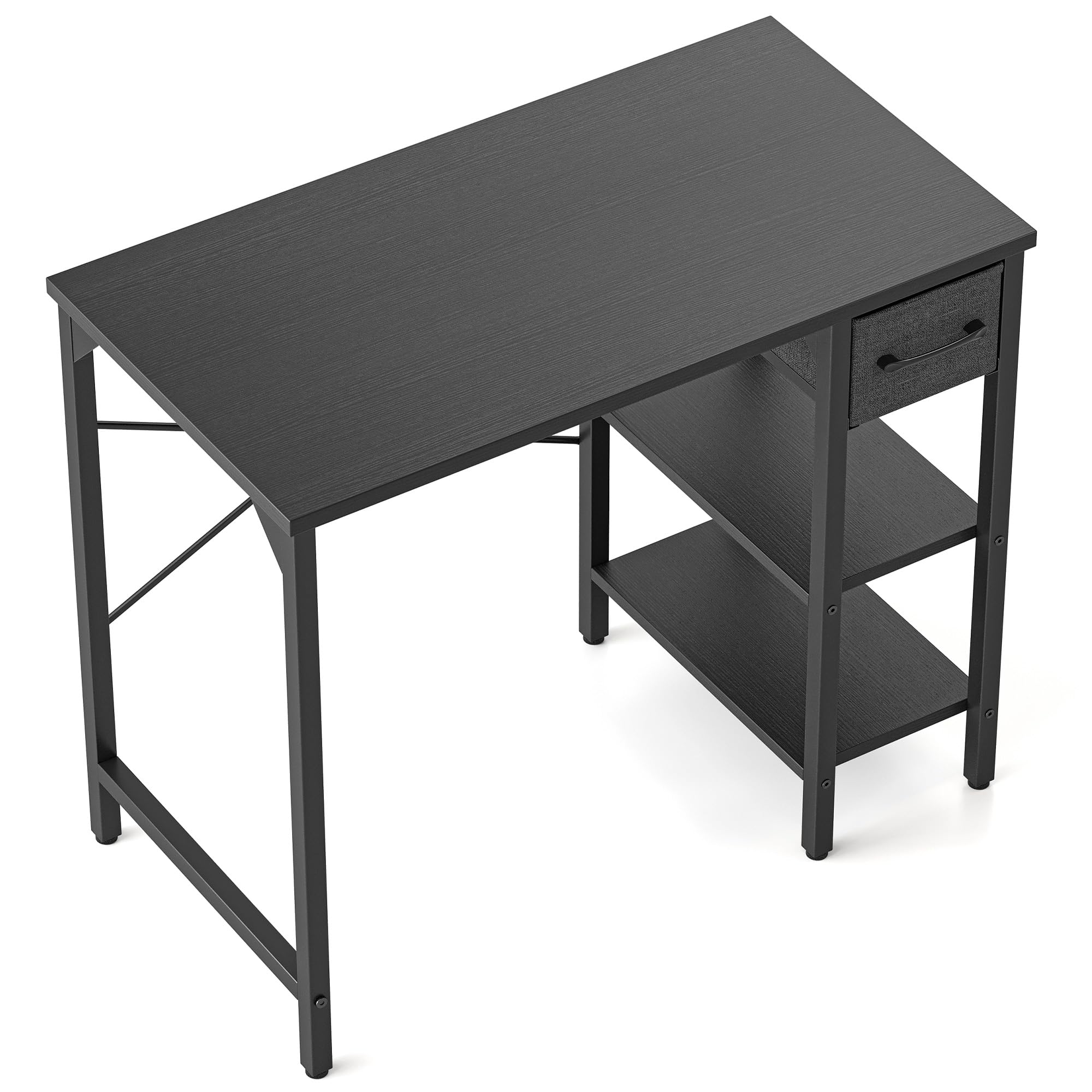 CubiCubi Computer Desk, 35 Inch Small Home Office Desk with Drawer Storage Shelves for Small Space, Writing Study Desk, Modern Black