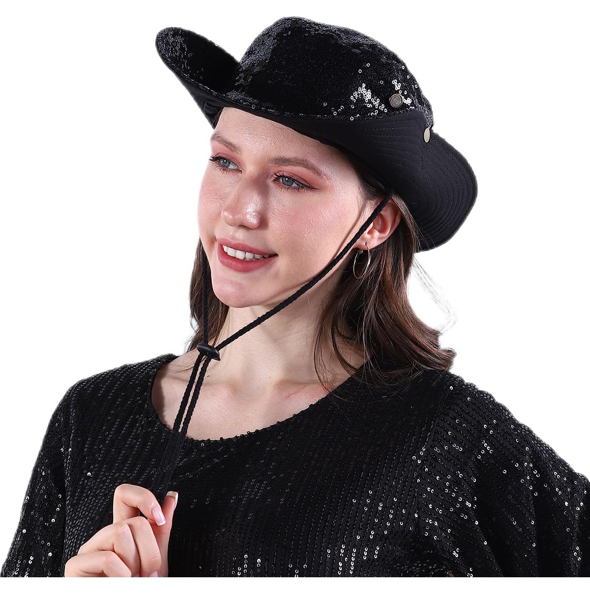 Sequin Bucket Hat Cowboy Safari Wide Brim UV Protection 