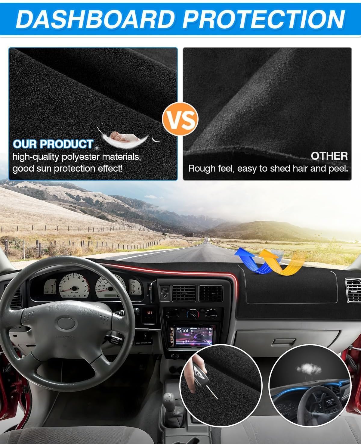 Cartist Dash Cover Compatible with Toyota Tacoma 1998 1999 2000 2001 2002 2003 2004 Accessories Dashboard Cover Mat Non-Slip Carpet Sunshield Glare UV Rays Protector