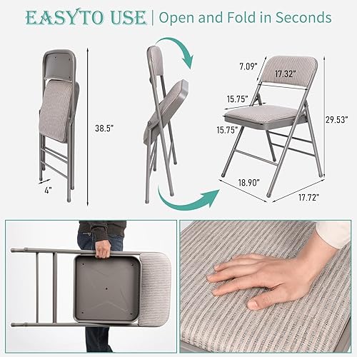 Miniatura 2 de SEALAMB Paquete de 6 sillas plegables de tela con cojín acolchado y respaldo, sillas plegables acolchadas de tela apilable comercial con marco