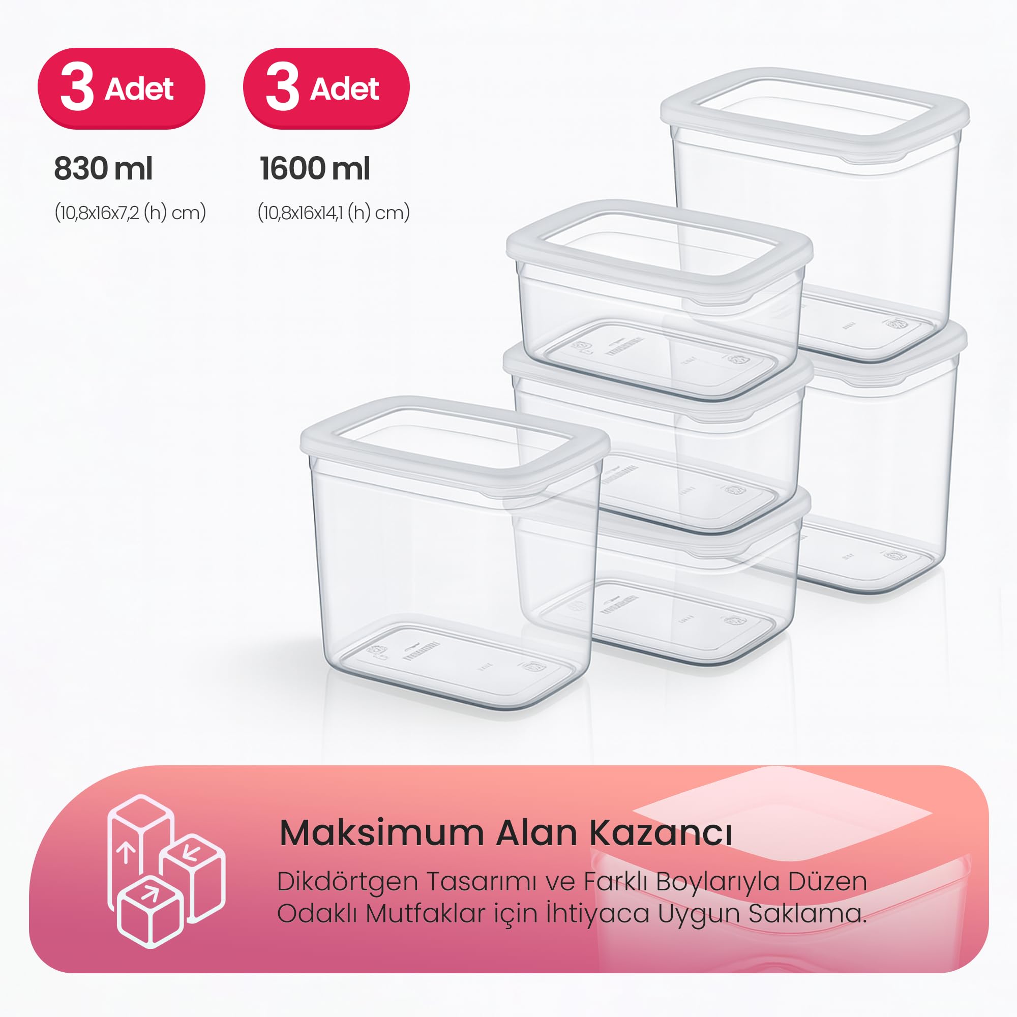 Hobby Life Tower 6’lı Dikdörtgen Saklama Kabı Seti – 2 Farklı Boy, Dikey Tasarım, Kilitli Kapak, BPA İçermez (Gri Kapaklı)