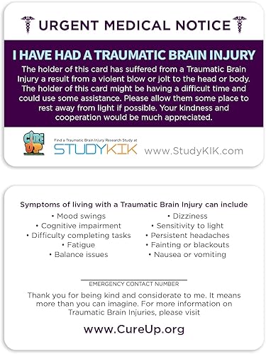 Tarjeta de asistencia traumática para lesiones cerebrales - 3 piezas