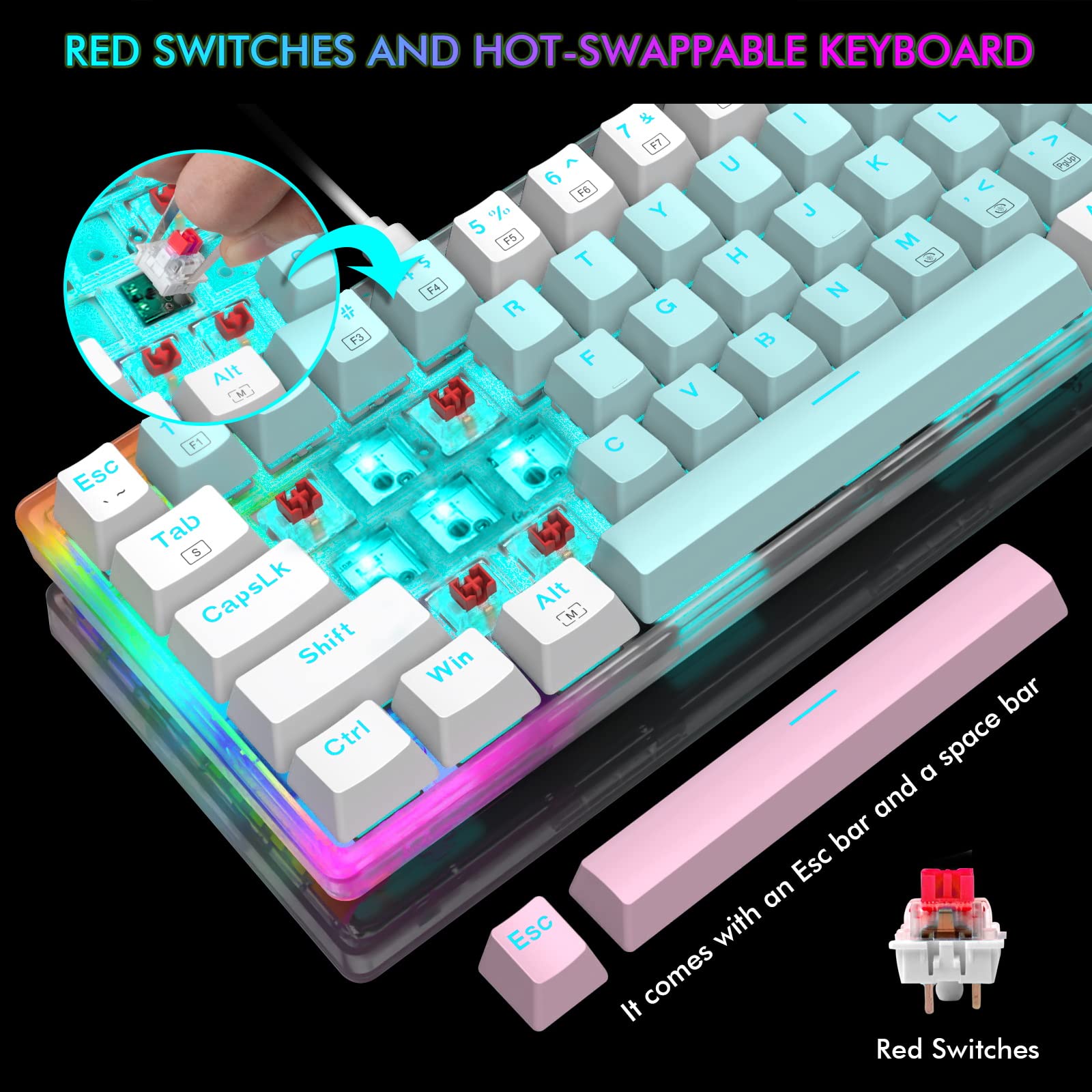 Amazon | E-YOOSO 60%メカニカルキーボード RED Switch メカニカル