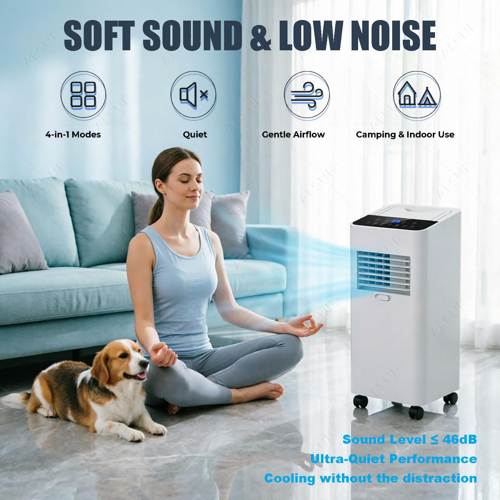 Aire Acondicionado Portátil Silencioso 7000 BTU Con Mando Y Temporizador