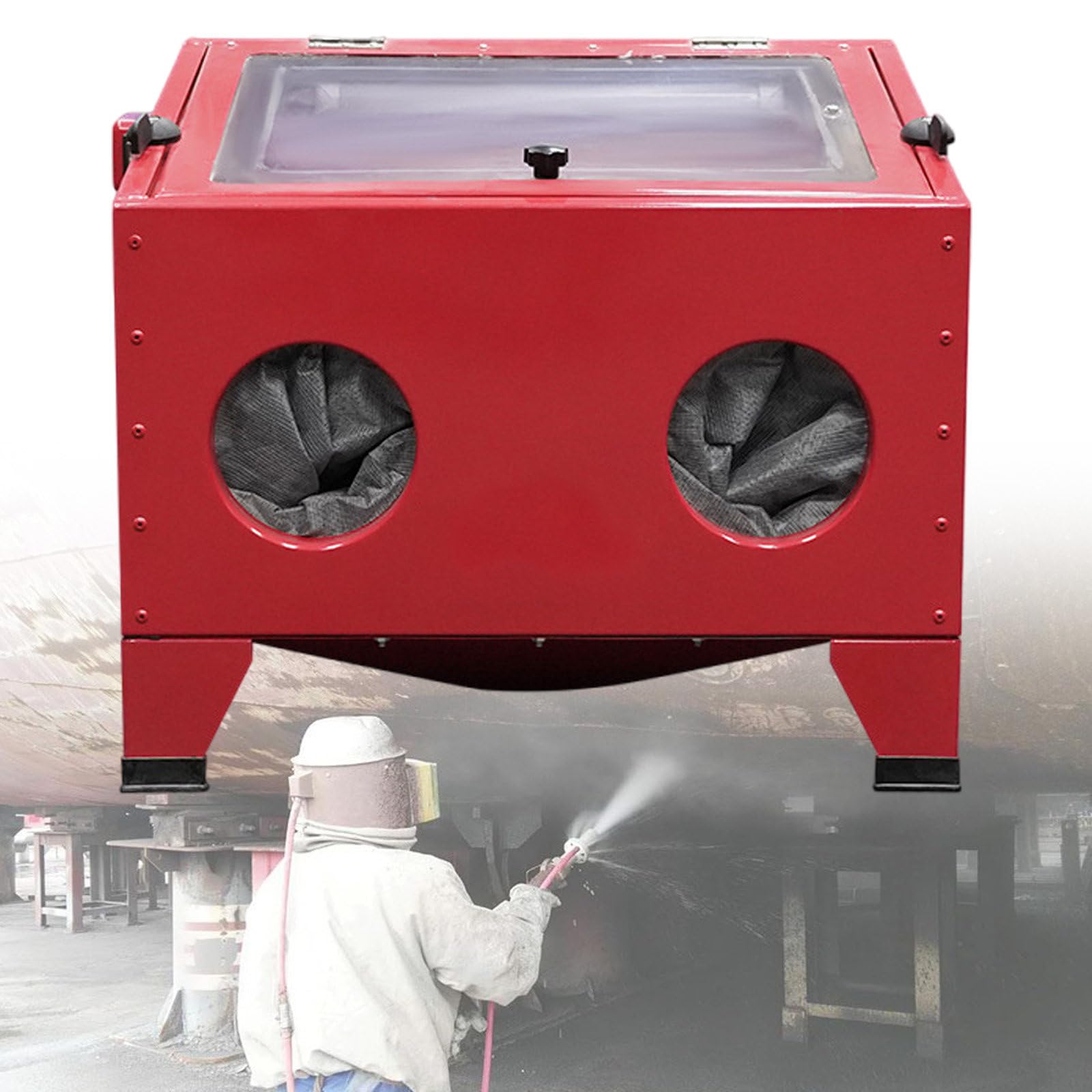 vnmudzeo 24 Gal Dry Sand Blasting Cabinet Commercial,Simple to Collect Sand at The Bottom,Led Lighting Box Type Sandblasting Equipment,for Rust Removal and Polishing