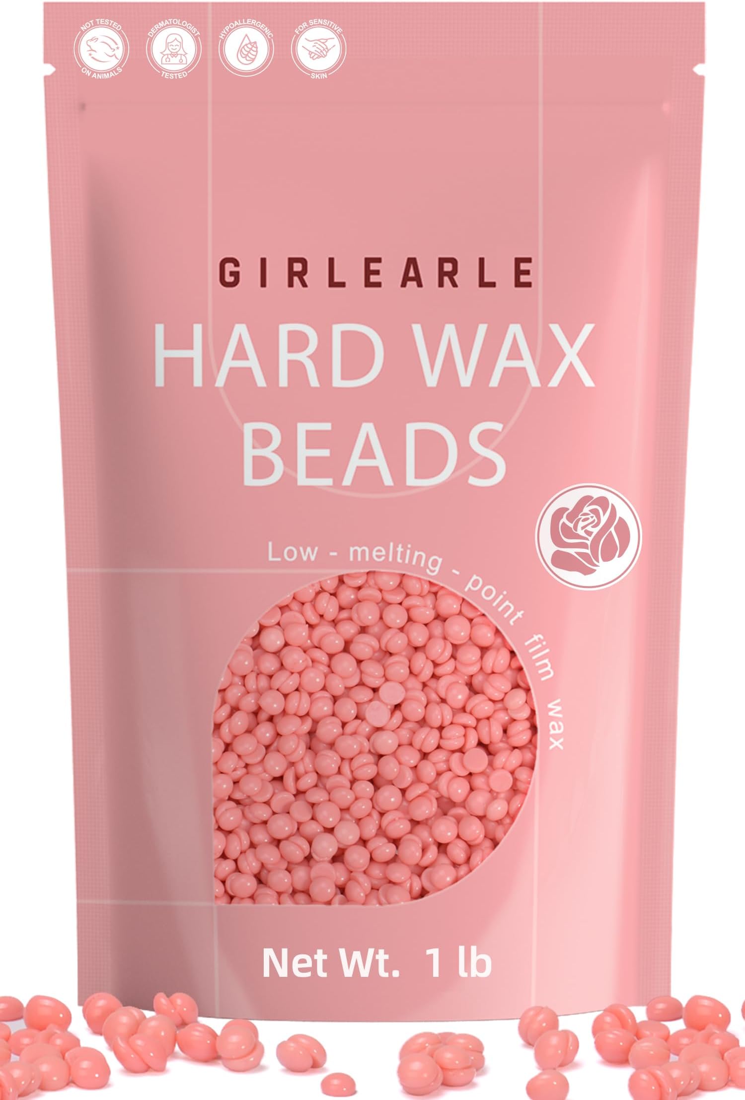 GIRLEARLE Hard Wax Beads, 1lb Wax Beans for Hair Removal Sensitive Skin with Rose Formula, Perfect for Full Body, Facial, Brazilian Bikini, and Legs at Home Wax Refill for Women Men (pink)