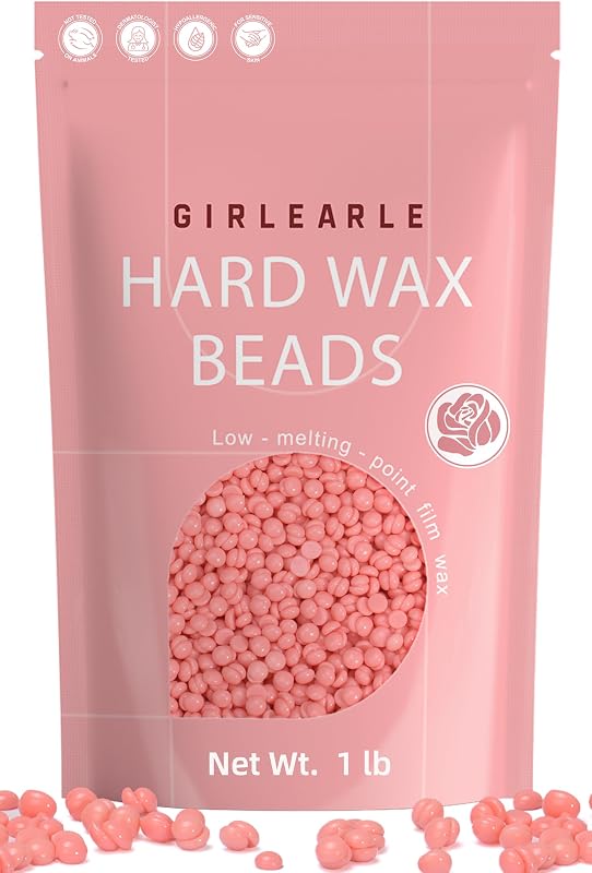 GIRLEARLE 1LB Wax Beads for Hair Removal Sensitive Skin with Rose Formula | Hard Wax for Full Body, Facial, Brazilian Bikini, Armpit, Chest, Eyebrow, and Legs at Home Wax Refill for Women & Men (pink)