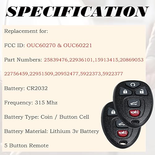 Miniatura 3 de Llavero de repuesto para Chevy Traverse 2007-2016 Tahoe Suburban GMC Acadia Yukon XL Buick Enclave Cadillac Escalade Saturn Outlook OUC60270