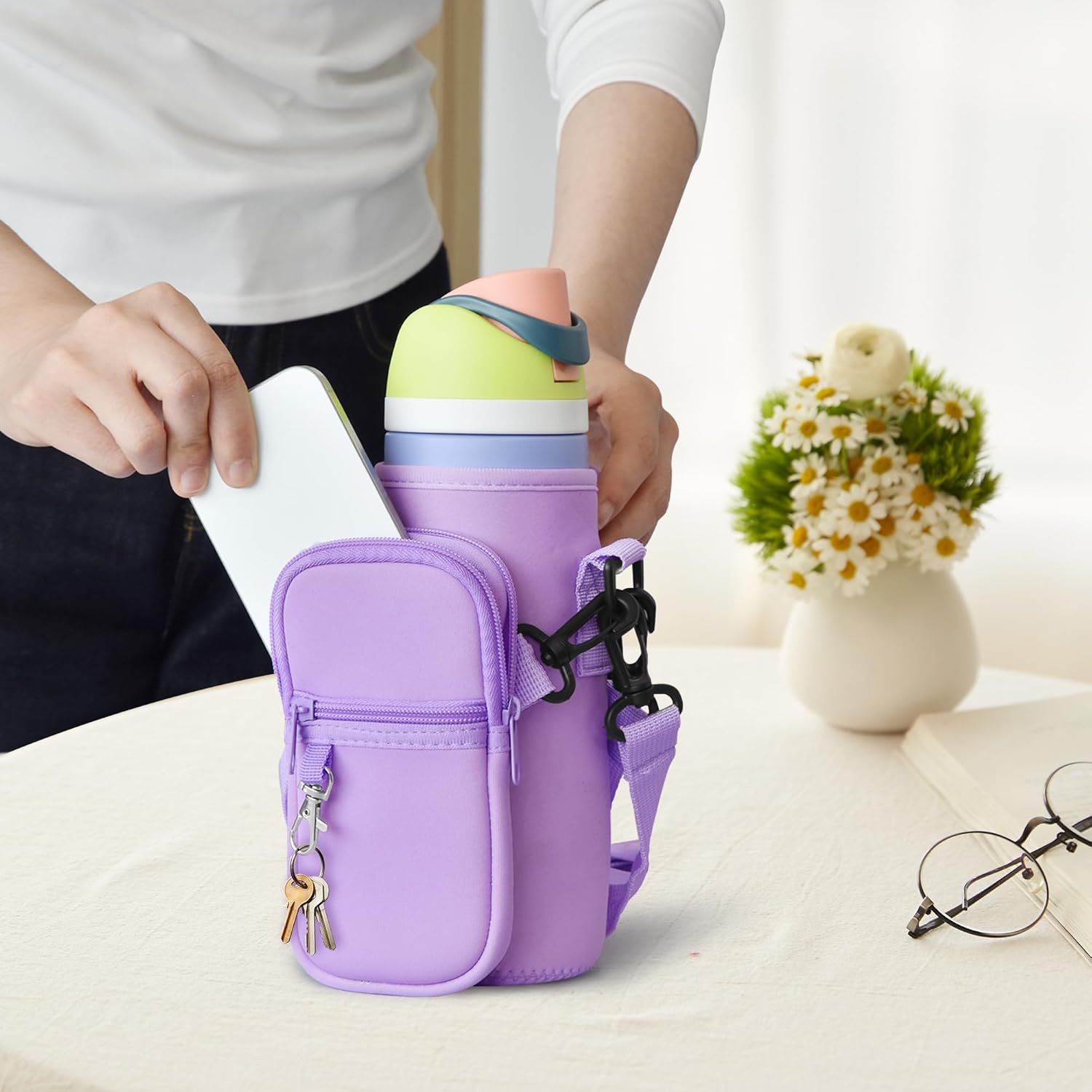 Water Bottle Carrier Bag with Strap for Owala FreeSip 24/32oz with Detachable Phone Pocket for Owala Accessories 24/32oz Water Bottle Sleeve for Walking Camping Gym - Image 6