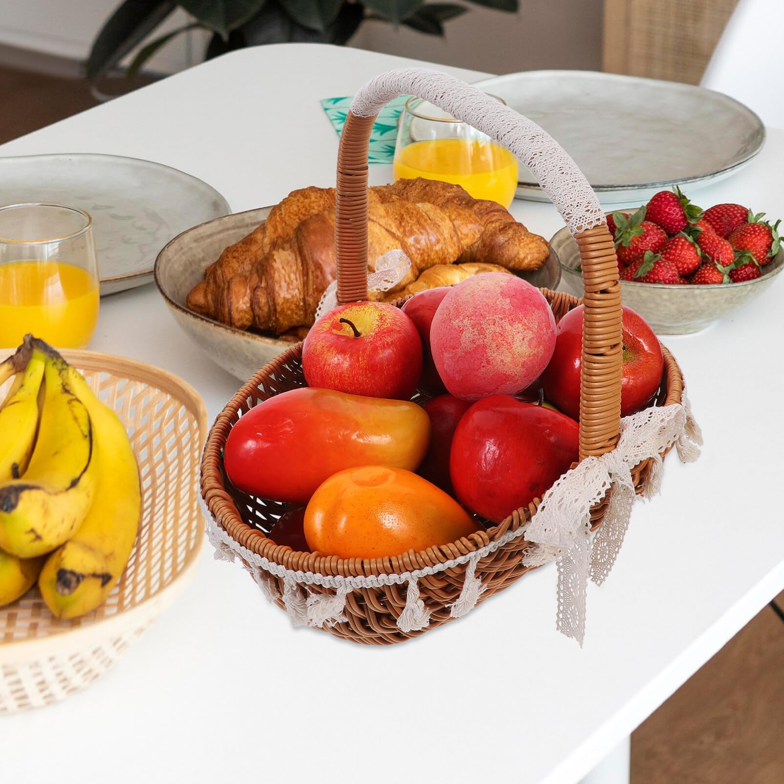 HOLIDYOYO 1pc Multipurpose Woven Storage Basket Elegant Handled Flower Basket for Home Decor and Fruit Organization Small for Room Bedroom