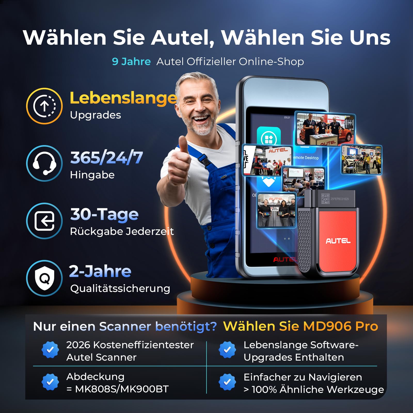 Autel MaxiDIAG MD906Pro OBD2 Diagnosegerät: 2026 Bluetooth Ver. von MaxiCOM MK808S MX808S, Upgrade von MD808PRO MD806 Diagnosegerät für Alle Fahrzeuge, FCA SGW CAN FD, 11 Dienst,Keine Abonnementgebühr