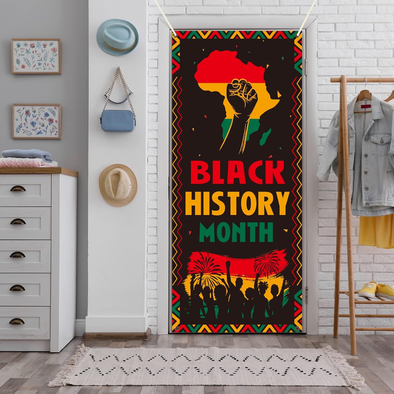 party greeting Black History Month Door Banner, Polyester, Durable, 35.4x78inch, African American Decor