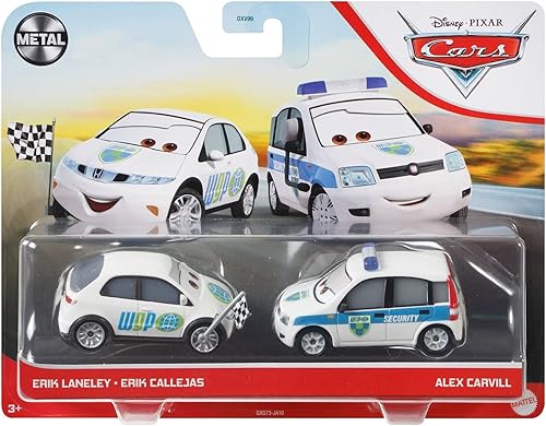 Miniatura 8 de Disney Cars Toys y Pixar Cars 3, WGP Security Guard & Race Starter Paquete de 2 unidades, vehículos de personajes favoritos de los fanáticos
