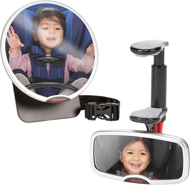 Diono Baby Car Mirror 2 Pack, Includes Safety Car Seat Mirror for Rear Facing Infant & See Me Too Rear View Baby Mirror Both Fully Adjustable with Wide Crystal Clear View, Shatterproof, Crash Tested
