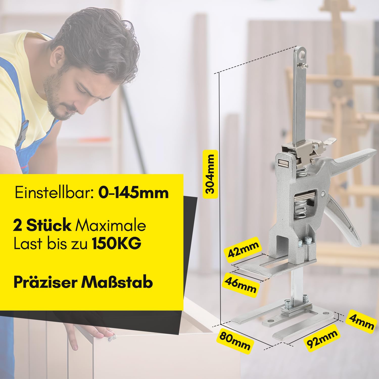 30 cm Arbeitssparender Arm, 4 Stück Arm-Handhebewerkzeug, Höhenversteller mit Skala, Langsam und Schnell Hebefunktion, Mobelheber für Schwere Möbel, Handheld Jack Tool, Bis Zu 150KG