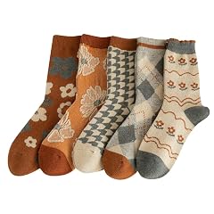 5 10 Pairs Wool Socks for Women Thick Knit Vintage Cute Floral Crew Socks