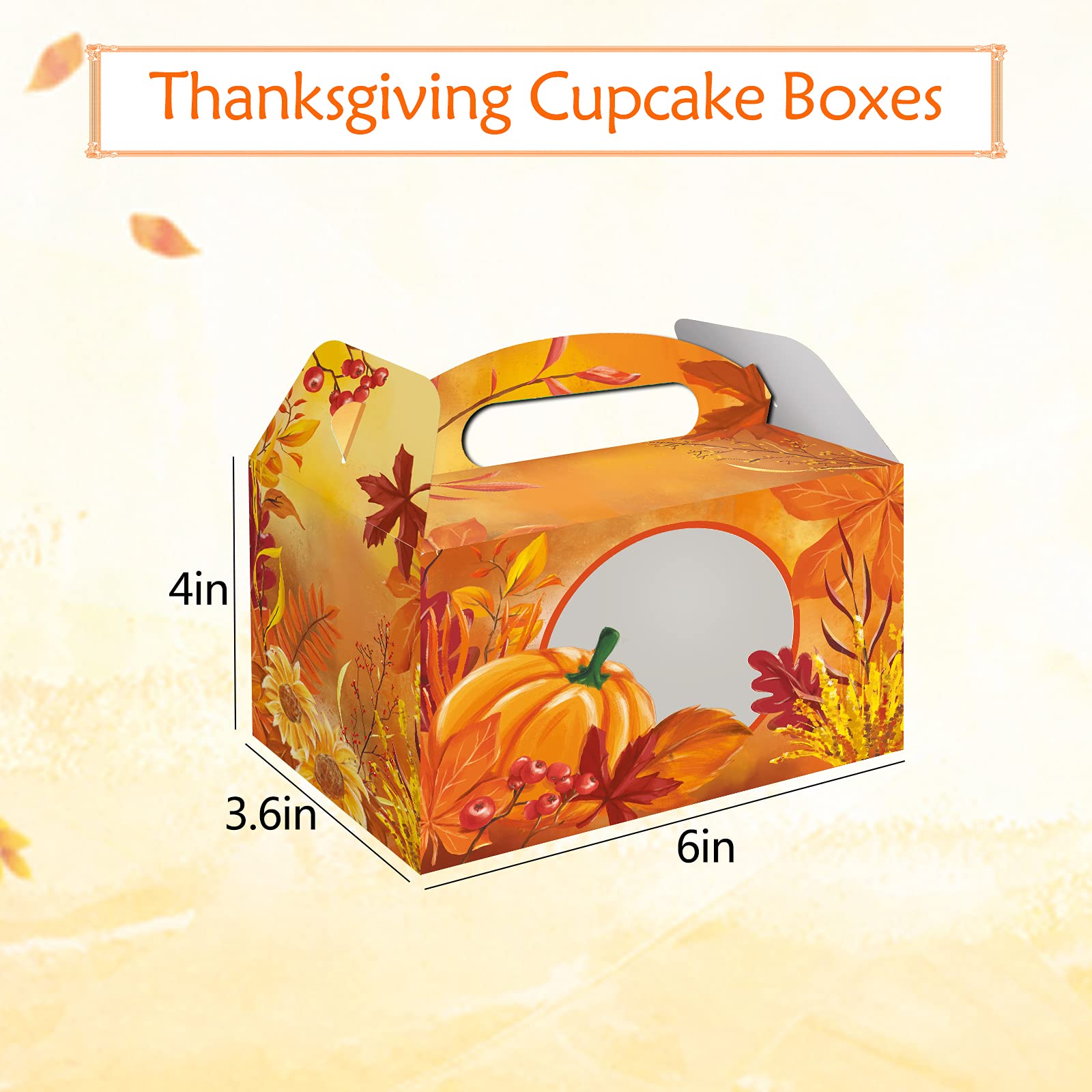 12x Thanksgiving Geschenkboxen - Mit Kürbis & Herbstblättern, Für Cupcakes & Süßigkeiten, Orange