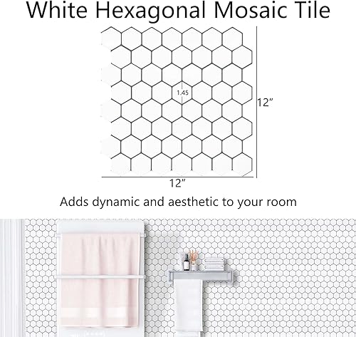 Miniatura 4 de Papel tapiz hexagonal de 12 x 12 pulgadas, para despegar y pegar, papel tapiz hexagonal blanco para despegar y pegar, versión más gruesa de la serie