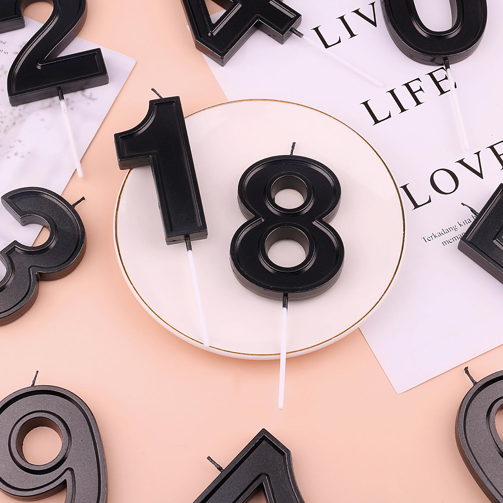 Candeline Numeriche Nere LUTER Per Torta Di Compleanno - Numero 3, Altezza 10 Cm (3,94"), In Cera Di Qualità - 2