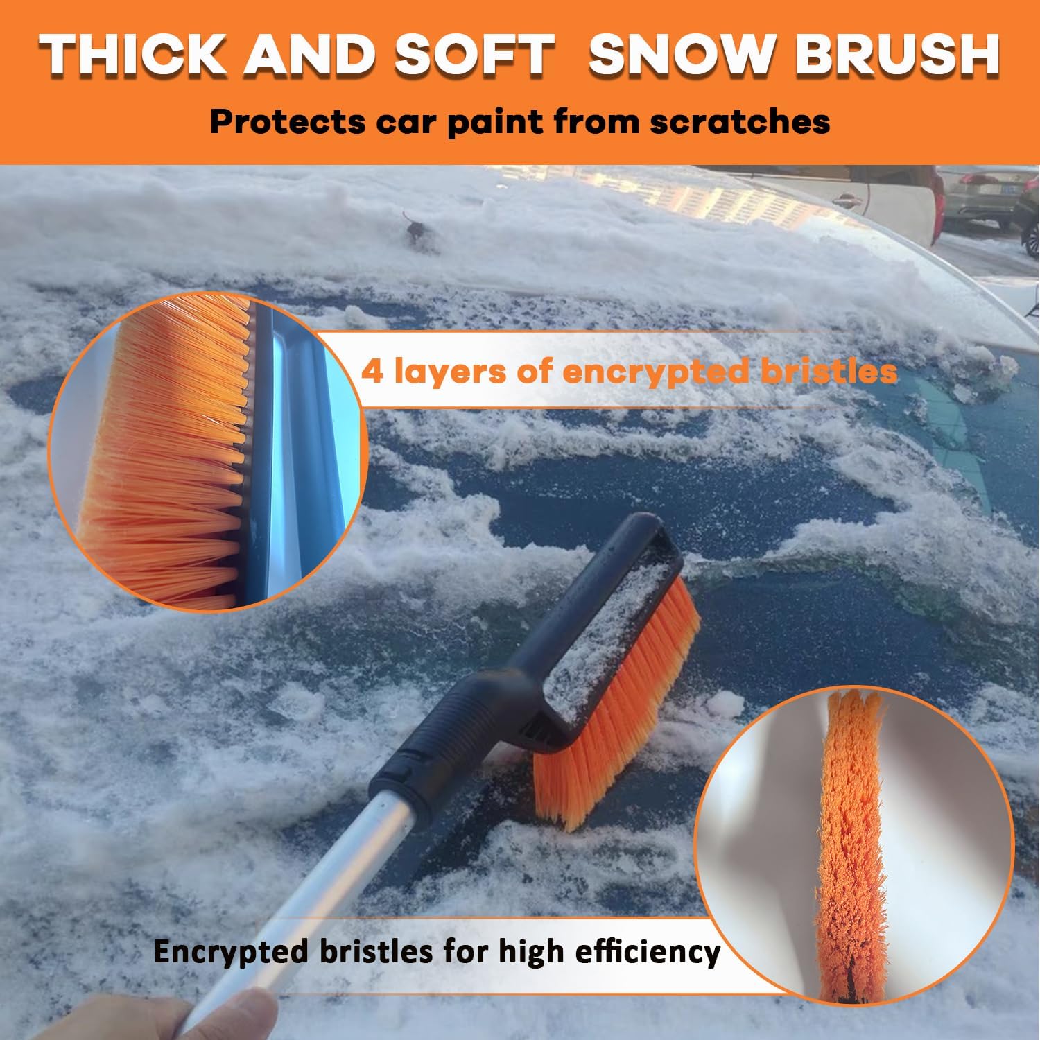 32'' Snow Brush - Detachable Ice Scraper for Car Windshield with Ergonomic Foam Grip for Snow Removal, Aluminum Car Snow Scraper and Brush for Cars, Trucks, SUVs (Heavy Duty ABS)