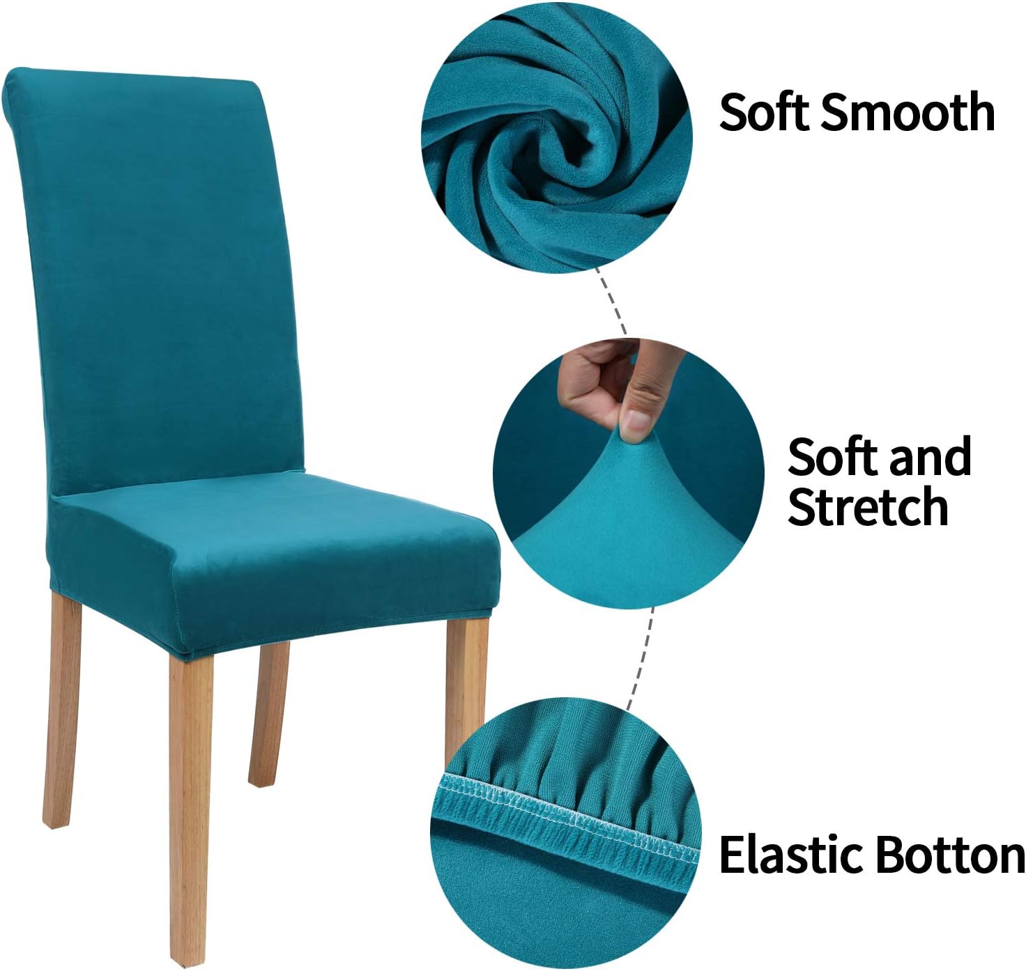 Best Cyber Monday 🔥 Colorxy Velvet Spandex Chair Covers for Dining Room Set of 4, Soft Stretch Chair Protectors Slipcovers, Removable and Washable, Peakcock Green