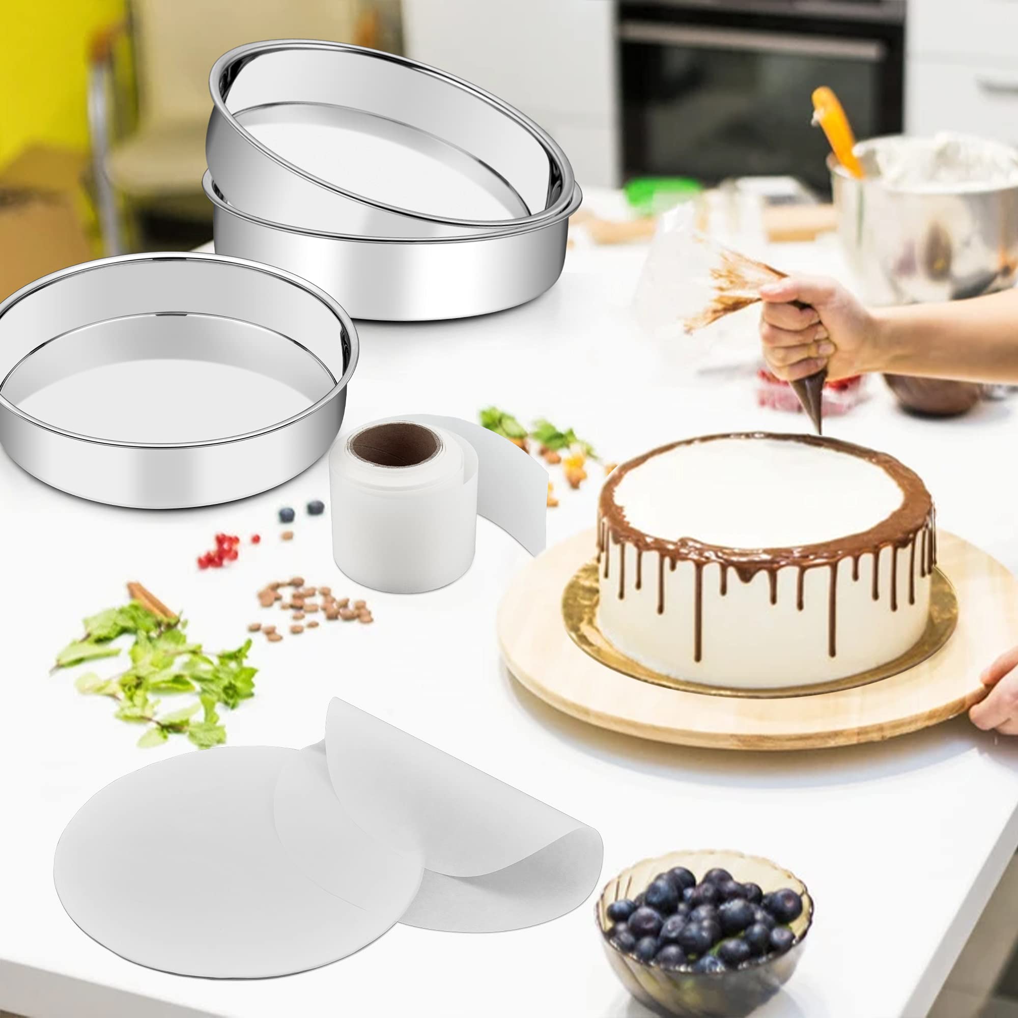 E-far 6 Inch Cake Pan Set Of 3, Stainless Steel Round Smash