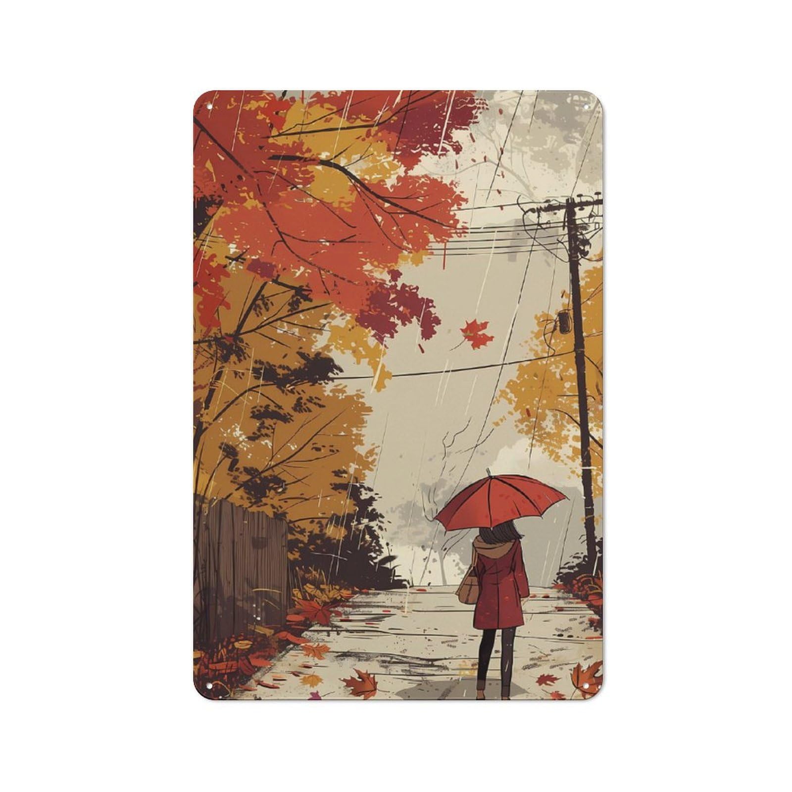 Metal Sign 30x20cm with Rainy Autumn Walk for Pub Or Café, Vintage Decor, New Home Wall Decor for Pub Decor Enthusiasts