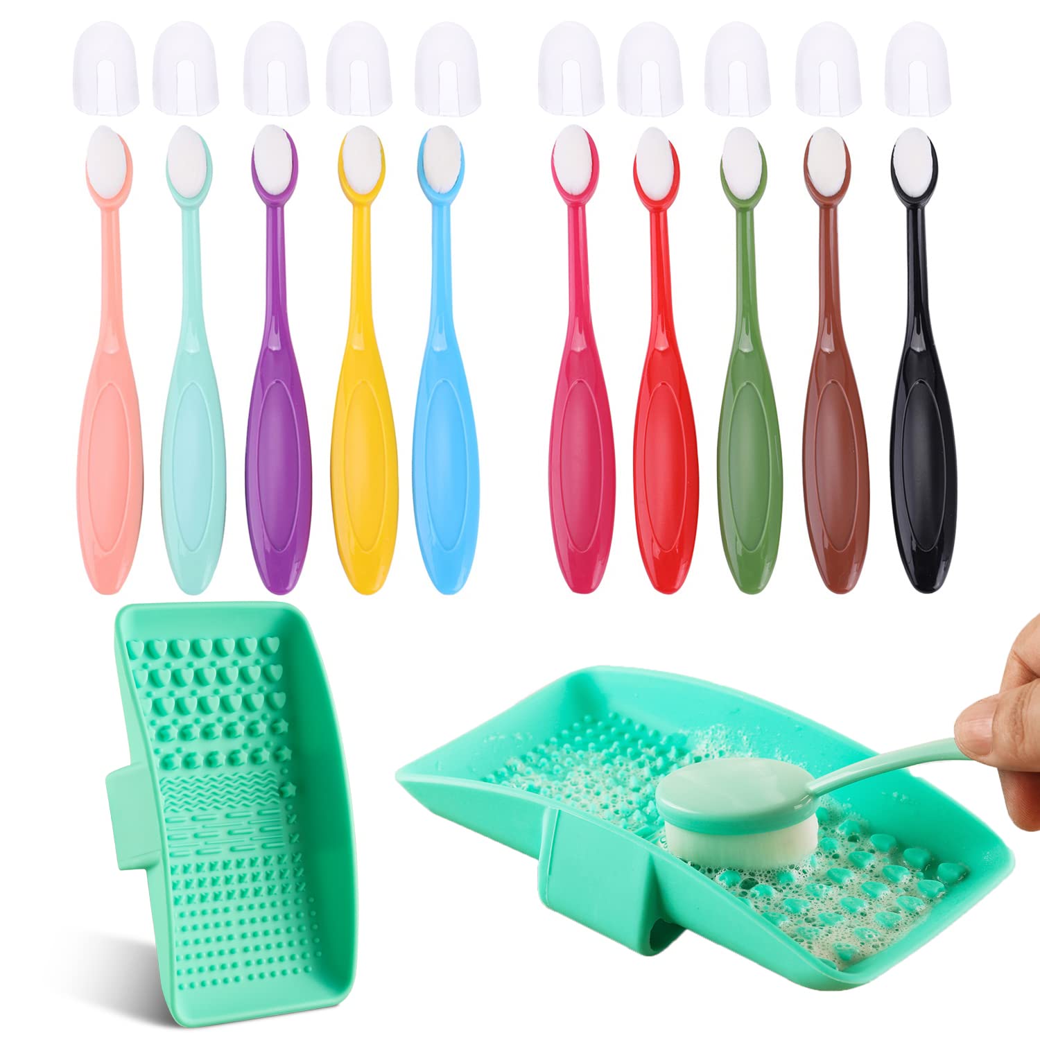 10Pcs Colored Mini Ink Blending Brushes BlendersInk Blending Tool with 1 Pcs Handheld Silicone Brush Scrubber Brush Cleaning Palette forCard Making for Painting,Drawing Paper Crafter (Brush Head0.6'')