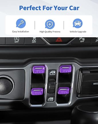 for Jeep JL Upgrade Window Switch Button Cover Air Conditioner Radio Switch Knob Cover Headlight Knob Cover for 2018-2024 Jeep Wrangler JL JLU/Gladiator JT Interior Accessories, Purple