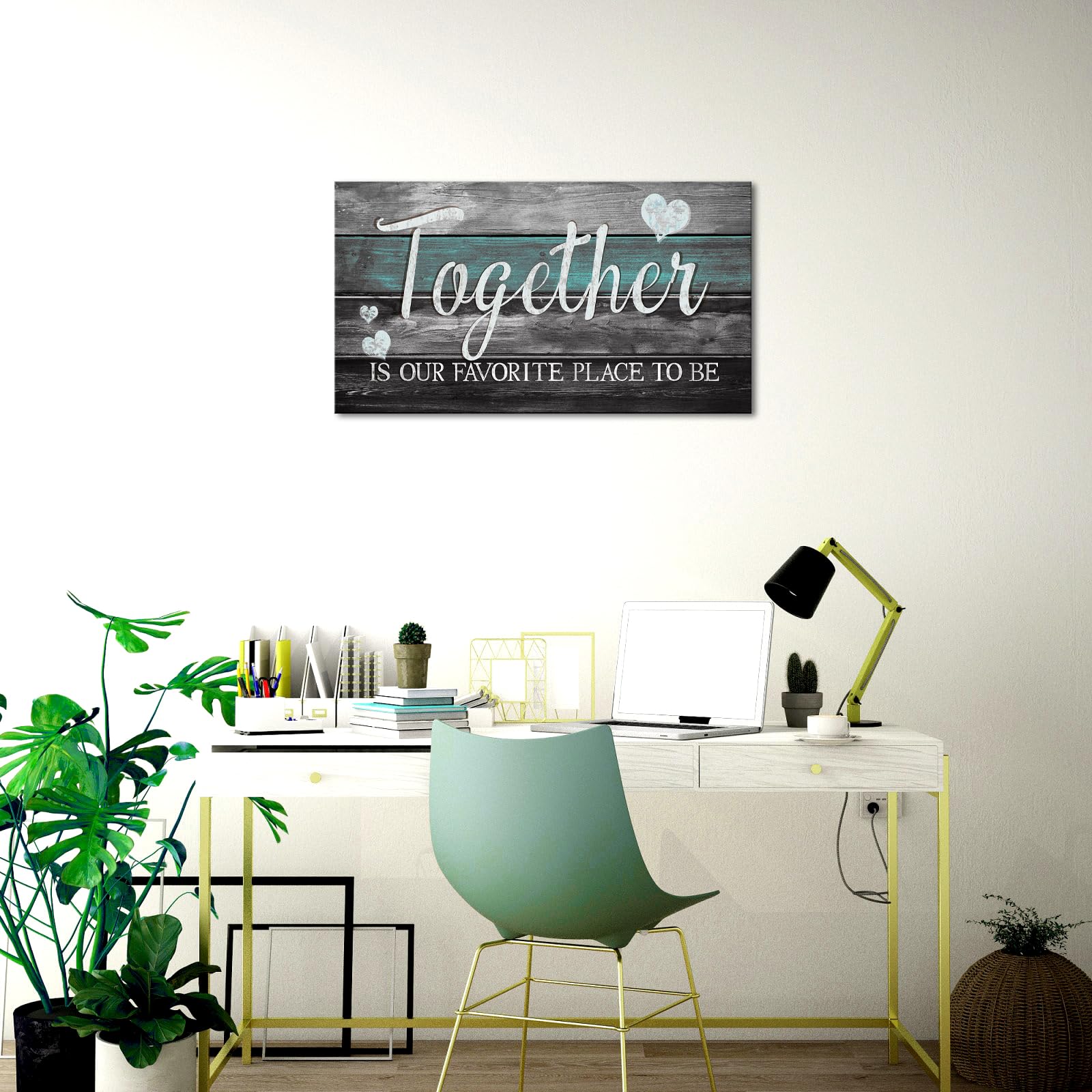 SkenoArt Lienzo decorativo para pared con citas inspiradoras de familia, estilo rústico Together is Our Favorite Place to Be Signs, baño, dormitorio, decoración de pared, fácil de colgar, 20 x 36