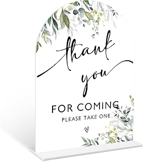 Greenery Thank You For Coming Sign, 6 x 8 Inch White Arch Acrylic Wedding Sign with Holder, Wedding Sign for Ceremony and Reception, Wedding Decoration, Wedding Supplies - LY03