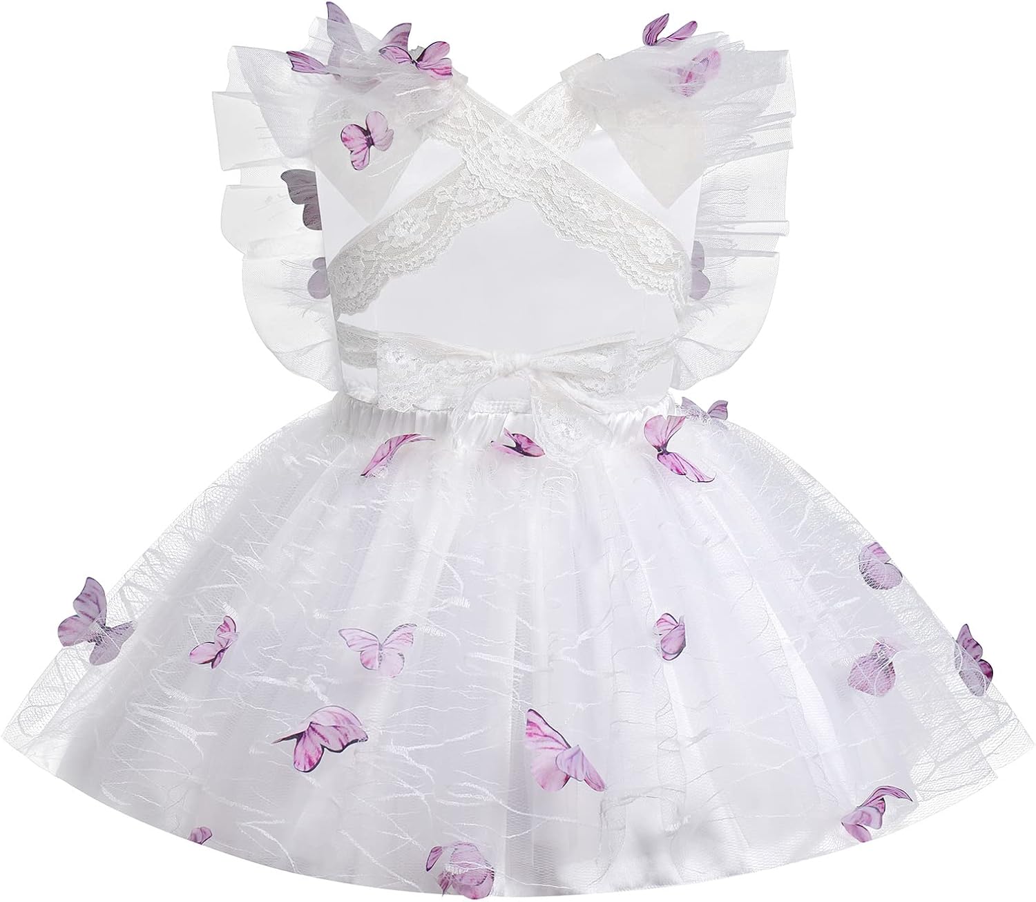 Baby Toddler Girl Backless Lace Butterfly Strawberry Ruffle Princess Cake Smash Birthday Party Photoshoot Dress