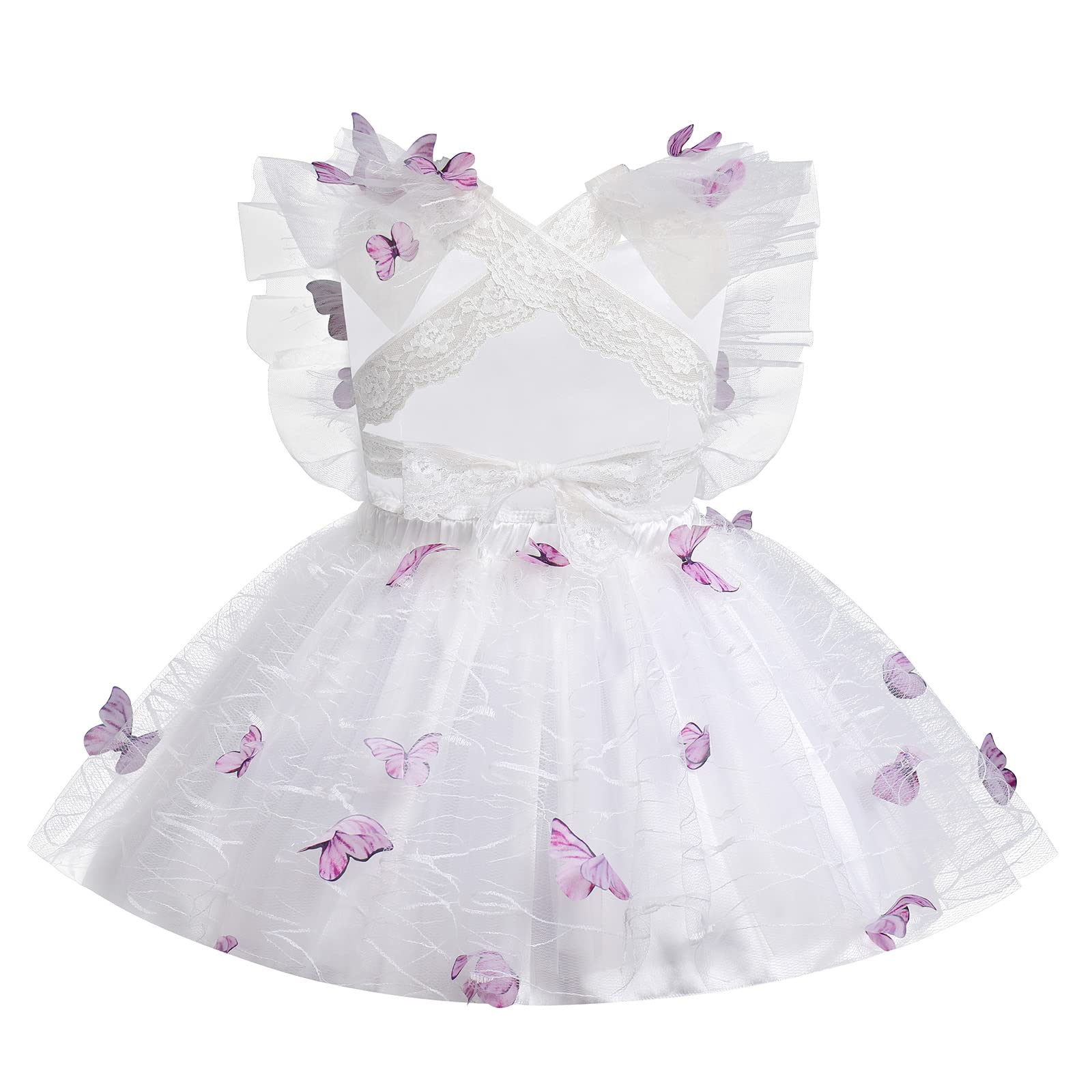 IDOPIP Baby Girls Butterfly Tutu Dress Summer Backless Lace Princess Birthday Party Dresses Toddler Girl Communion Pageant Flower Sundress with Headband Outfit White Butterfly - Lace 6-12 Months