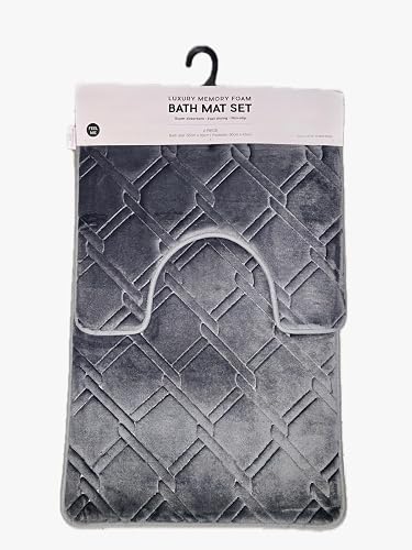 2 piece Memory Foam Mat Set, Non-slip Luxury for the Bedroom, Bathroom or just about anywhere. 50x80cm & 50x45cm Non-Slip, Embossed - Dark Grey