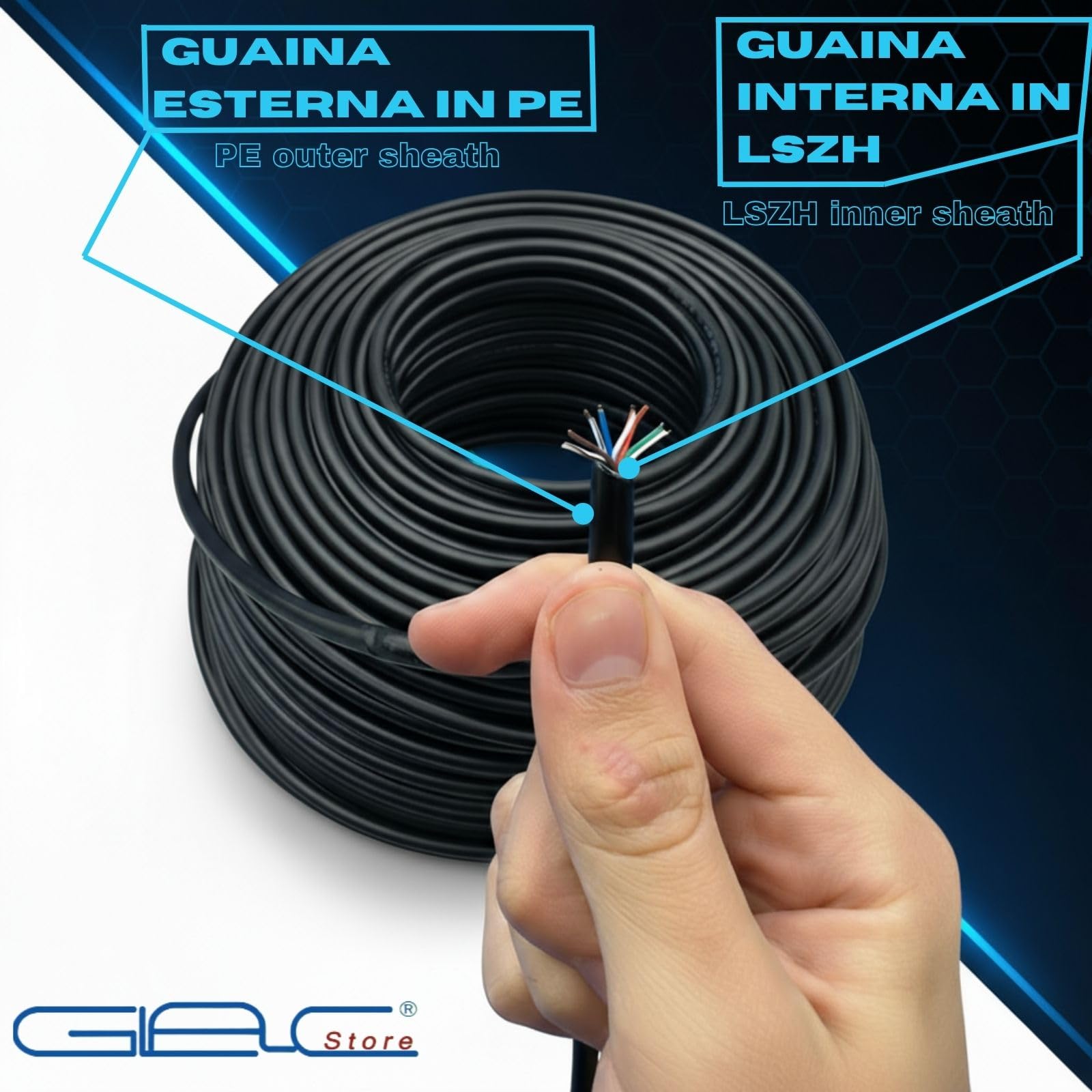 Cable LAN UTP Cat 5e de exterior, 8 conductores 24AWG, 1000 Mbps, 4 pares cableados, doble aislamiento PE/LSZH, negro, 100 m o 305 m (305 m)