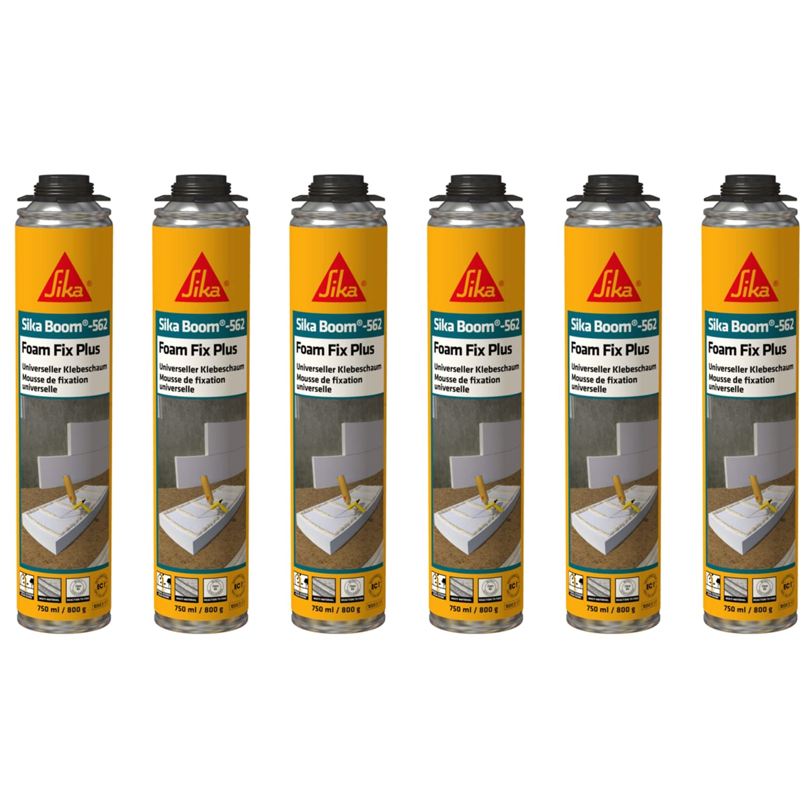 Sika Boom 562 Foam Fix Plus WDVS - Lote de 6 láminas de espuma de poliuretano para aislamiento (750 ml)