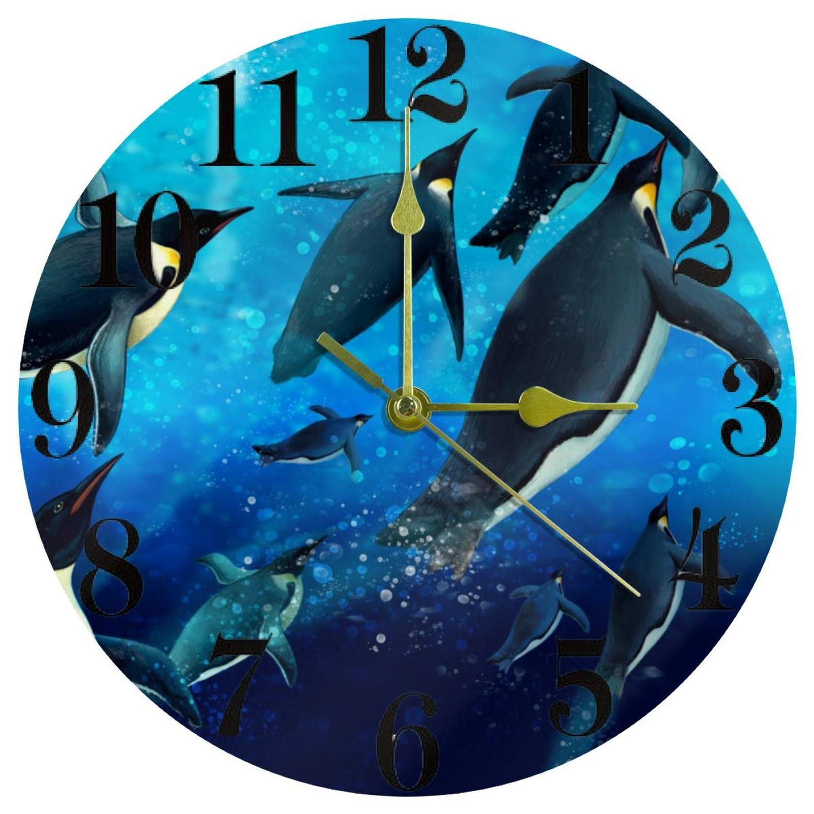 Horloge murale pingouin ronde pour décorer une salle de classe ou une cuisine familiale