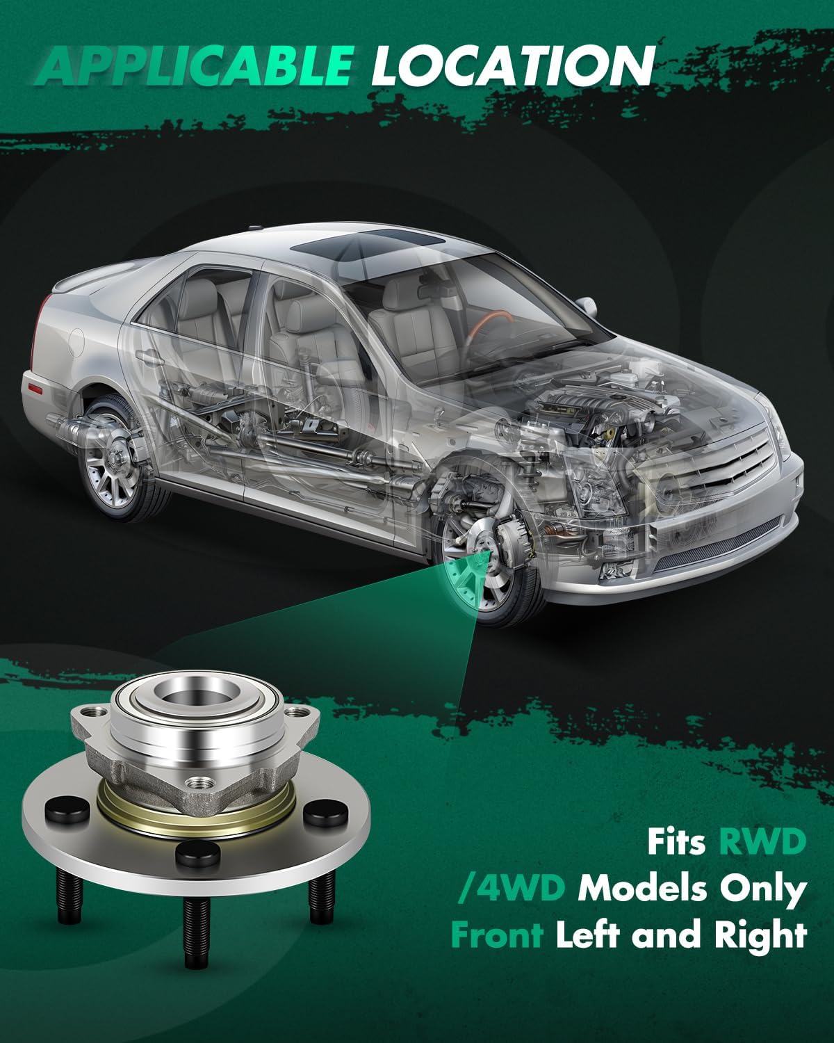 SCITOO 1 x Front Wheel Bearing and Hub Assembly 2002-2008 For Dodge Ram 1500, Non-ABS 5-Lug 3.7L 4.7L 5.7L 5.9L 8.3L 515072