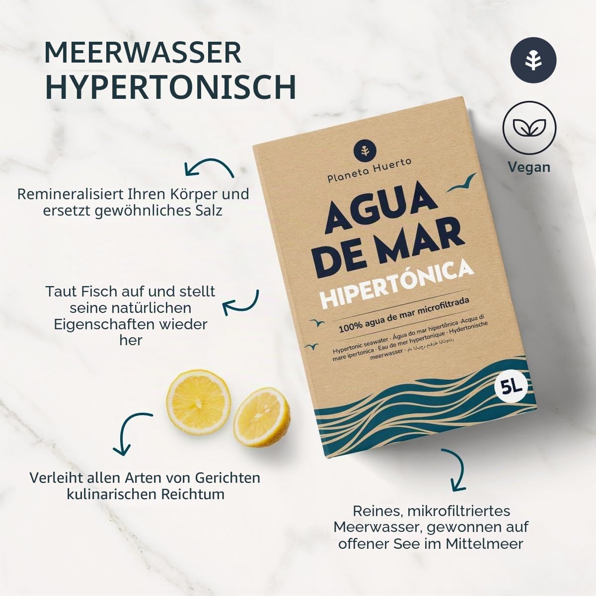 PLANETA HUERTO | Meerwasser 10L Mikrofiltriert 100% Rein Aus Dem Mittelmeer - Meerwasser Zum Trinken Hypertonisch Wesentliche Nährstoffe Unverändert