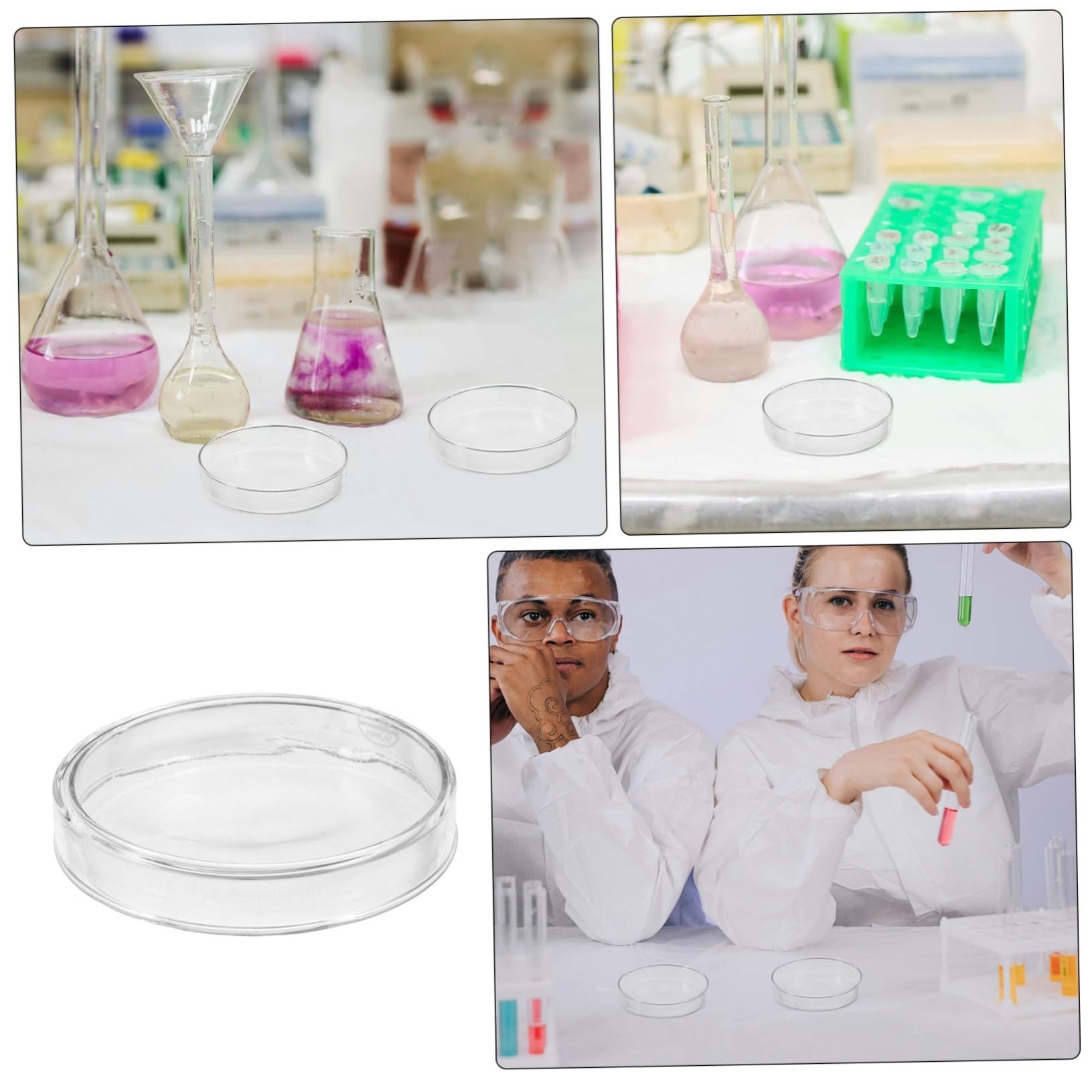 KOMBIUDA 5 Pezzi Piatti di Petri in Vetro Borosilicato con Coperchio Trasparente per Colture Cellulari e Studi Tissutali in Laboratorio Contenitori Resistenti Alta Temperatura per