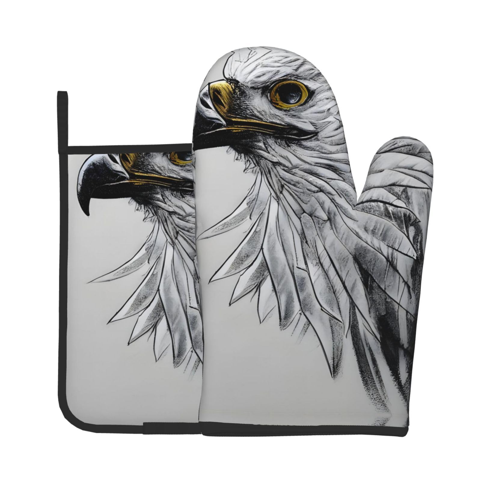 Oven Mitts and Potholders Set of 2 for Kitchen Baking Cooking GraySketching an Eagle Thick and Durable