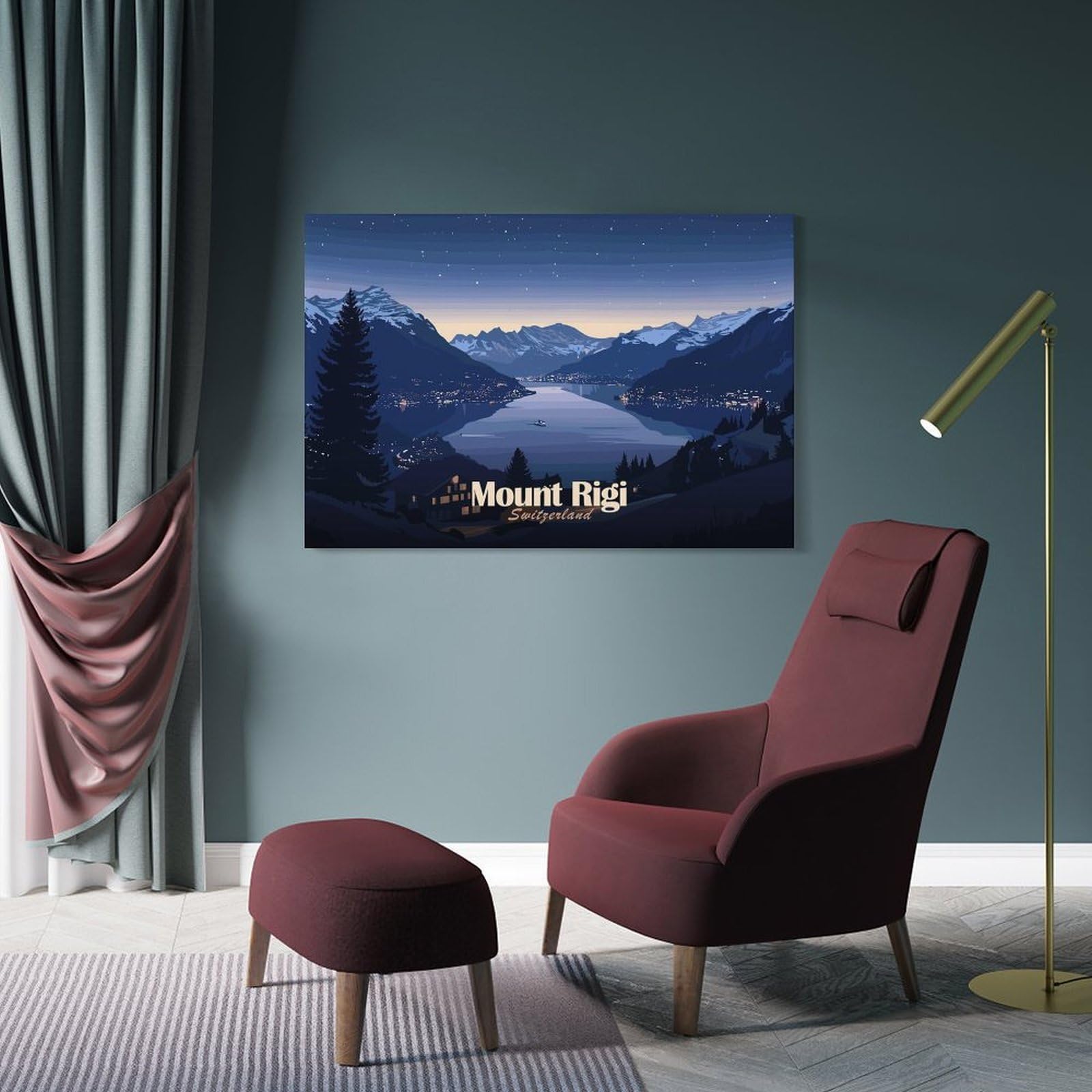 Junmoney Mount Rigi, Switzerland at Night Home Decor Wall Art, 24x36inch(60x90cm), for Calm Bedrooms, Home Corners Or Flats, Canvas Wall Decor for Personal Spaces