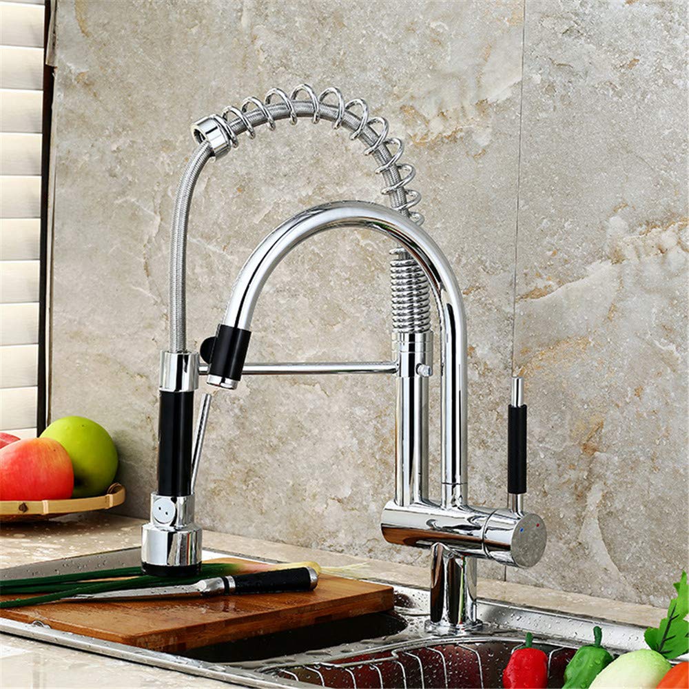 Mitigeur de cuisine en cuivre chromé avec ressort et double sortie d'eau