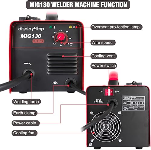 Miniatura 3 de Display4top - Soldadora portátil sin gas MIG 130 plus flux con núcleo de flujo de alambre maquina de soldadura de alimentación automática soldador