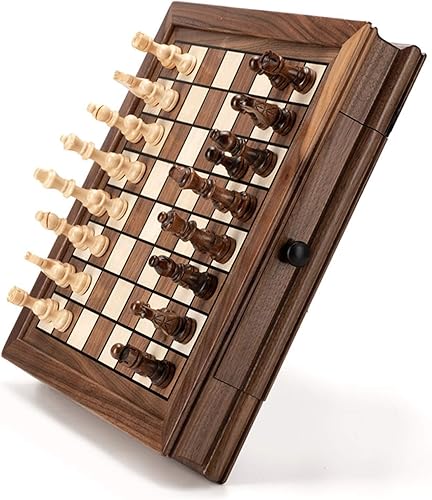 Miniatura 5 de Juego de ajedrez magnético de madera maciza para escritorio, colección clásica de juegos de ajedrez de metal, con tablero de madera de lujo y