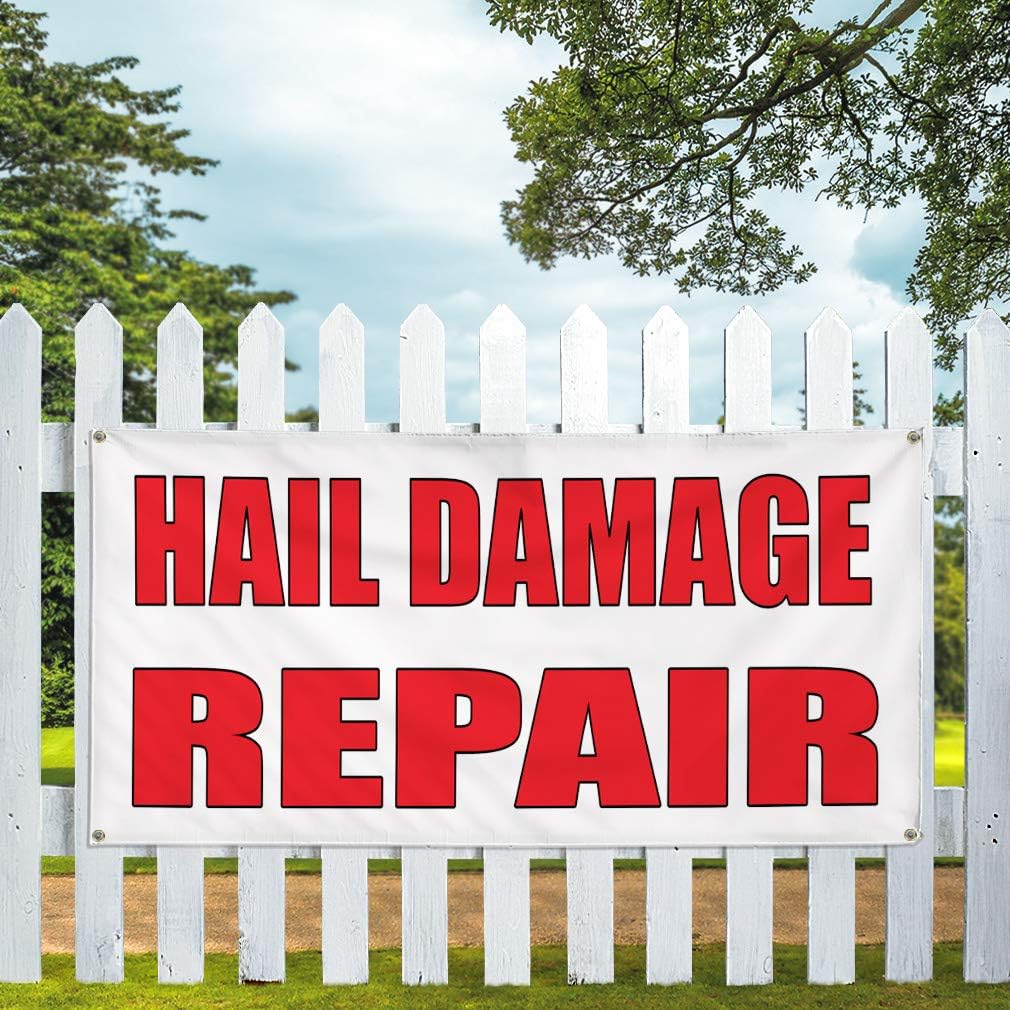 Vinyl Banner Sign Hail Damage Repair Auto Body Shop Car Repair Style U Outdoor White - 24inx60in, 4 Grommets, One Banner