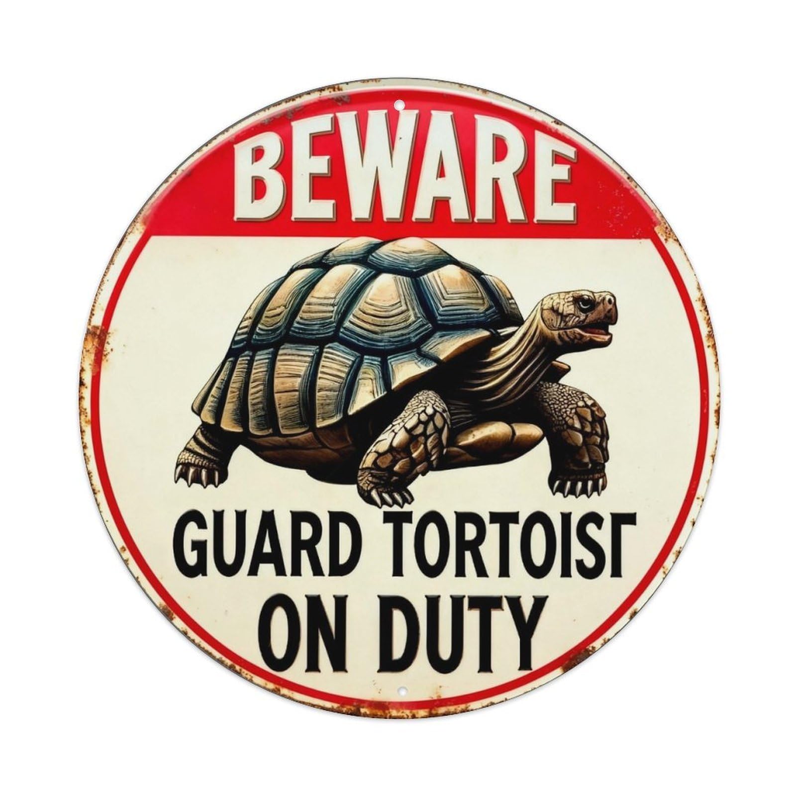 Beware Guard Tortoise On Duty Metal Tin Sign Plaque