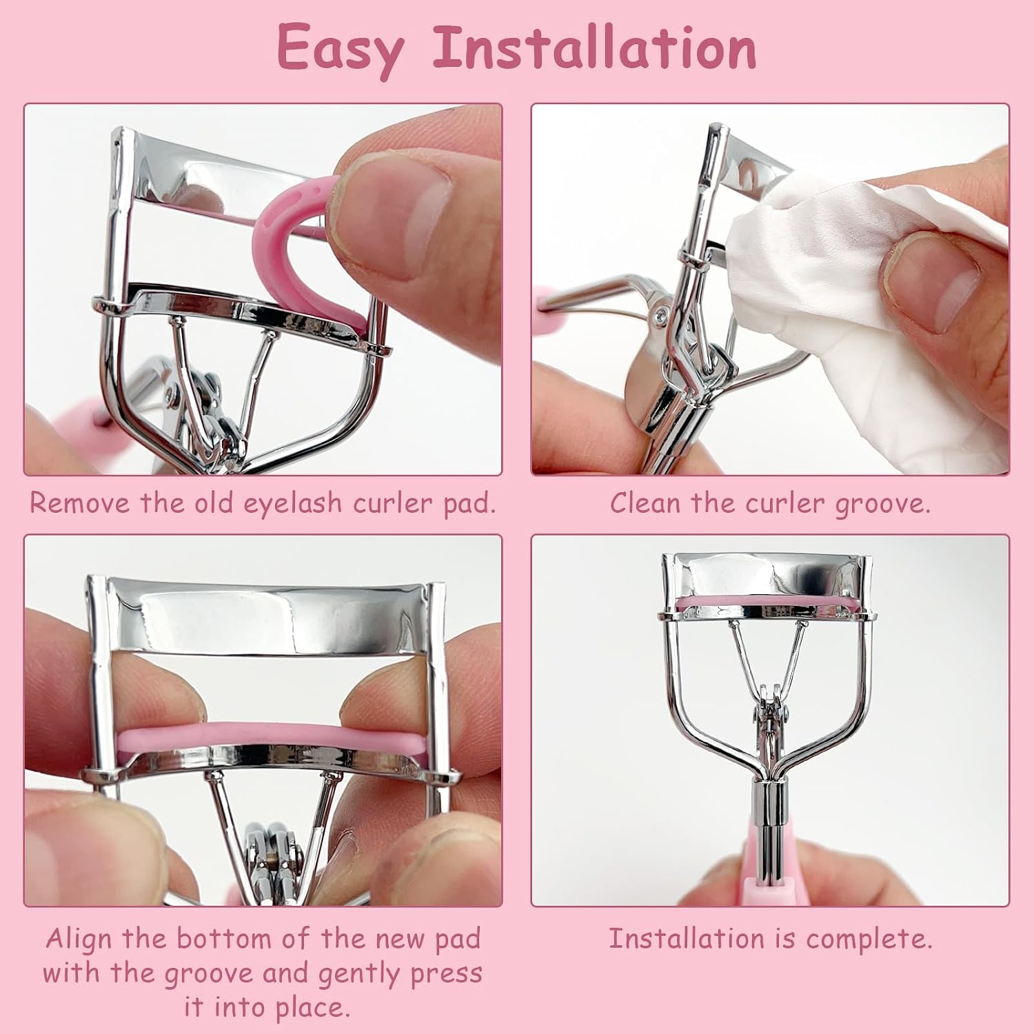 150PCS Pink Eyelash Curler Replacement Pads, Silicone Rubber Refills with Storage Box, Universal Fit Lash Curler Cushions