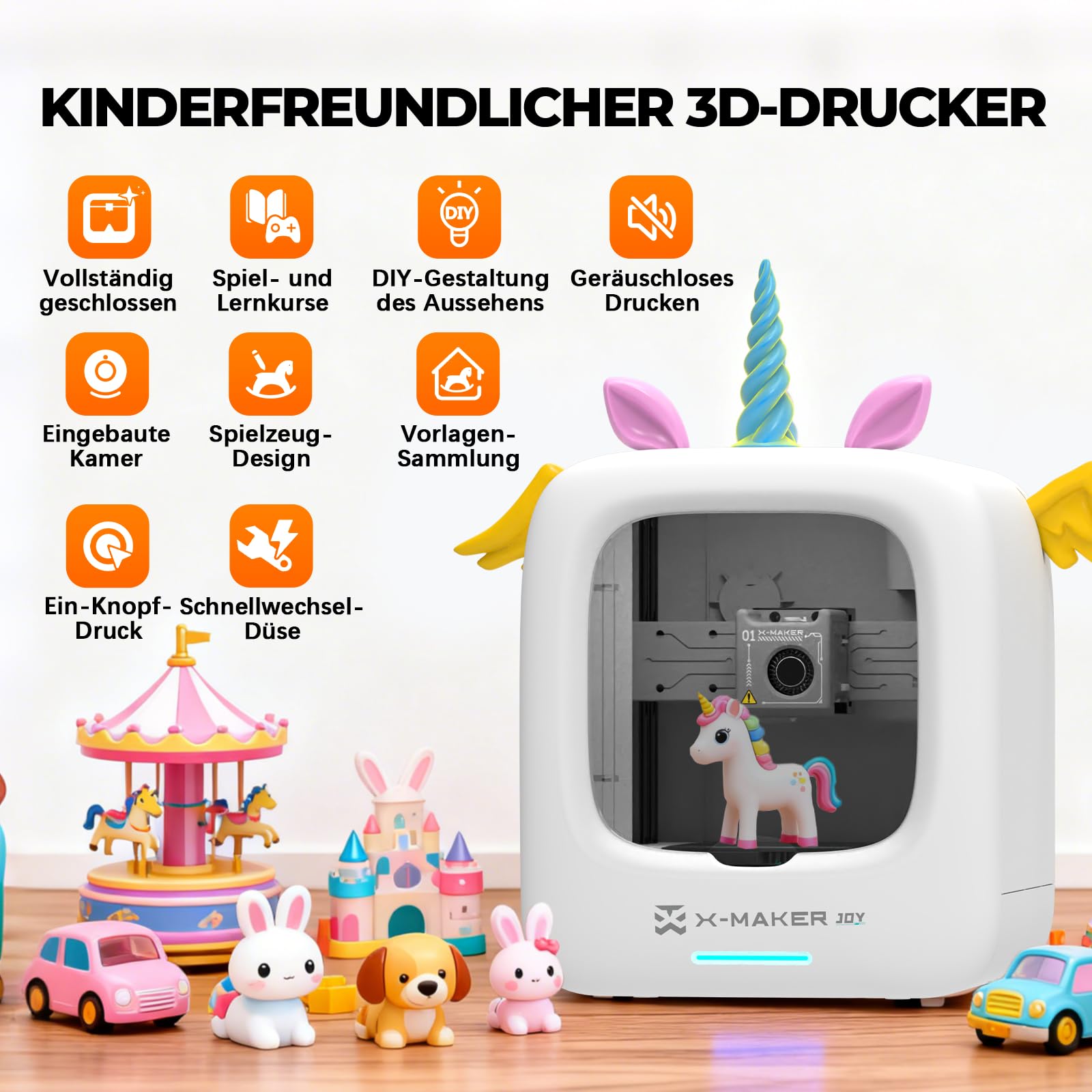 Stampa 3D AI, Kit con 8 Filamenti PLA, Funzione Di Design AI, Ampia Libertà Creativa, Velocità Fino A 400 Mm/S, con 16+ Mini Moduli 3D, Controllo tramite App, X-Maker Joy AI+